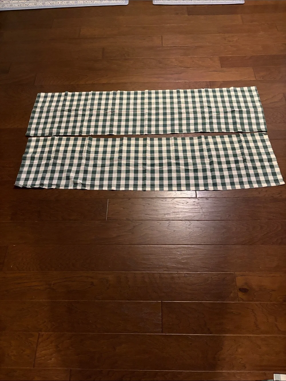 Dark Green and White Gingham Fabric curtain valances pocket 56 in x 15 in each